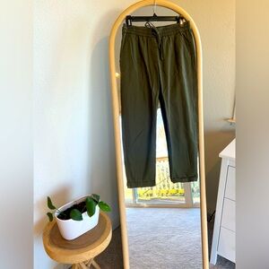 Olive Green Linen-cotton blend drawstring pant Pants